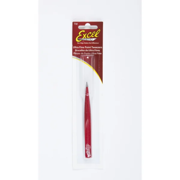 Excel Hollow Handle Fine Point Tweezers, Red (Carded)