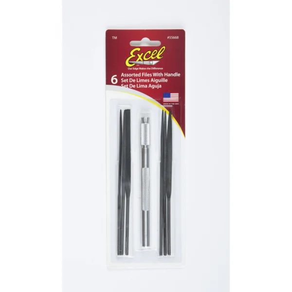 Excel Assorted File Set with Handle, Cut #2 with Square, Round, Halfround, Equaling, Knife and Flat (6pcs) (Carded)