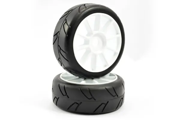 Fastrax 1:8 Buggy Cut Slick Tyres Mounted on White Split Spoke Wheels (2) — image 2 of 4