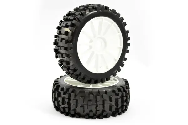 Fastrax Rock Block 1:8 Buggy Tyres Pre Mounted on White 12 Spoke Wheels (2) — image 2 of 4