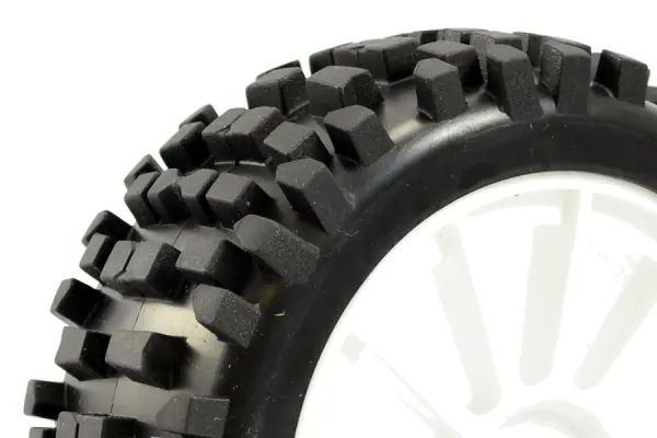 Fastrax Rock Block 1:8 Buggy Tyres Pre Mounted on White 12 Spoke Wheels (2) — image 3 of 4