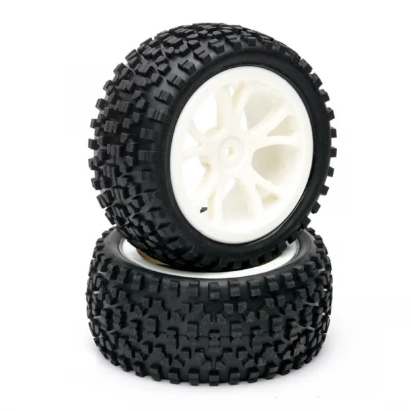 Fastrax 1:10 Cuboid Buggy Rear Tyres Mounted on White 10 Spoke Wheels (2)