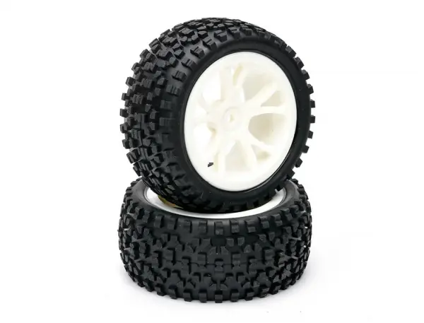 Fastrax 1:10 Cuboid Buggy Rear Tyres Mounted on White 10 Spoke Wheels (2) — image 3 of 3