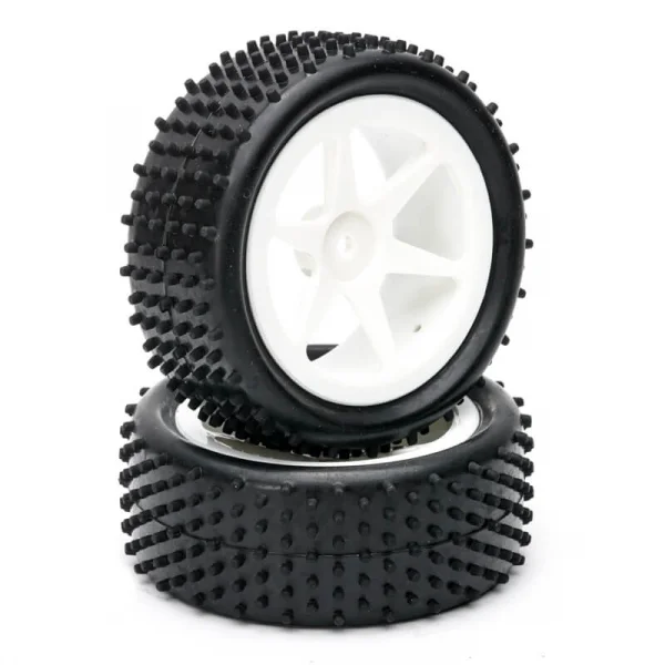 Fastrax 1:10 LP Stub Front Buggy Tyres Pre Mounted on White 12mm Hex Spoked Wheels (2)