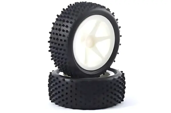 Fastrax 1:10 LP Stub Front Buggy Tyres Pre Mounted on White 12mm Hex Spoked Wheels (2) — image 1 of 3