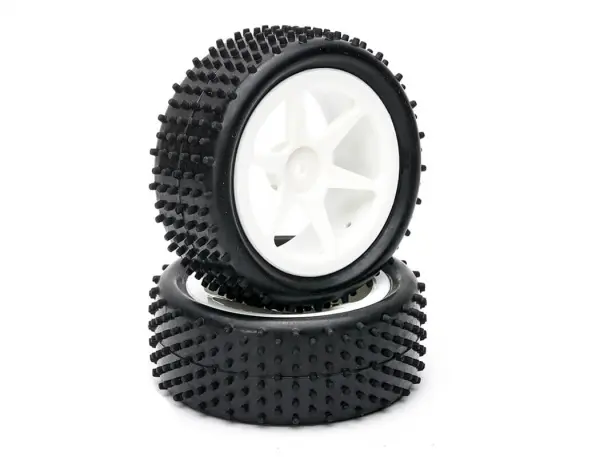 Fastrax 1:10 LP Stub Front Buggy Tyres Pre Mounted on White 12mm Hex Spoked Wheels (2) — image 3 of 3