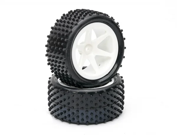 Fastrax 1:10 LP Stub Rear Buggy Tyres Pre Mounted on White 12mm Hex Spoked Wheels (2) — image 2 of 2