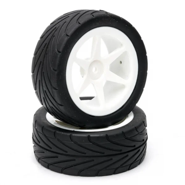 1:10 Pre Glued Buggy Tyres - 12mm Hex White - Arrow Pattern - Front (2)