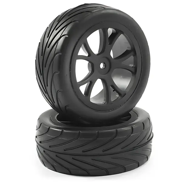 1:10 Pre Glued Buggy Tyres - 12mm Hex Black - Arrow Pattern - Front (2)