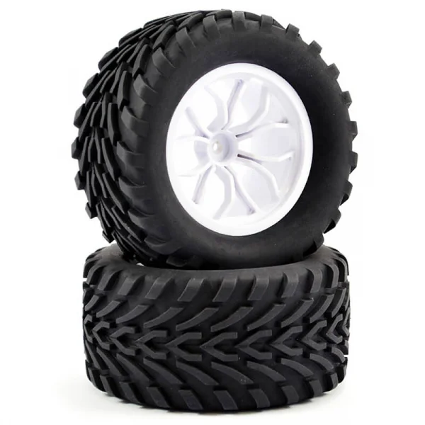 Fastrax 1:10 Mega-V Truck Tyres Mounted On 12 Spoke White 12mm Hex Wheels (2)