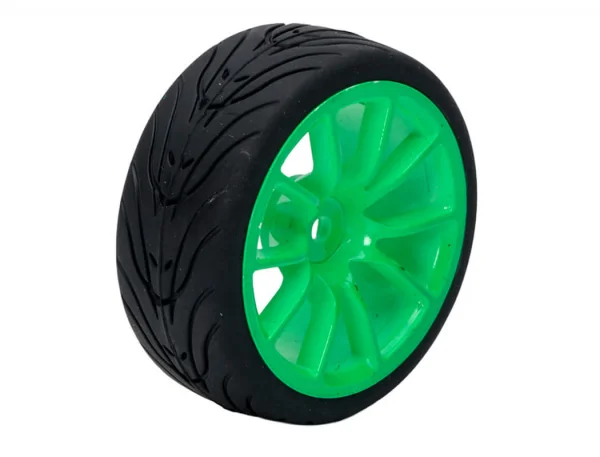 Fastrax 1:10 Street Treaded Tyres on 10 Spoke Neon Green Wheels (4)
