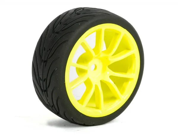 Fastrax 1:10 Street Treaded Tyres on 10 Spoke Neon Yellow Wheels (4)