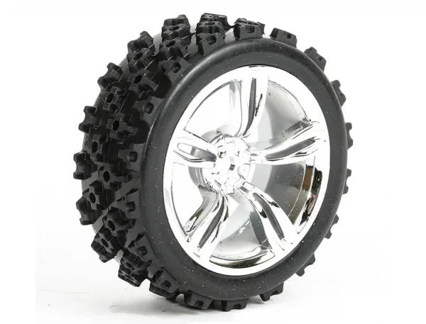 Rally Block Tyres Pre Glued on 1:10 Touring Car Chrome Wheels (4)