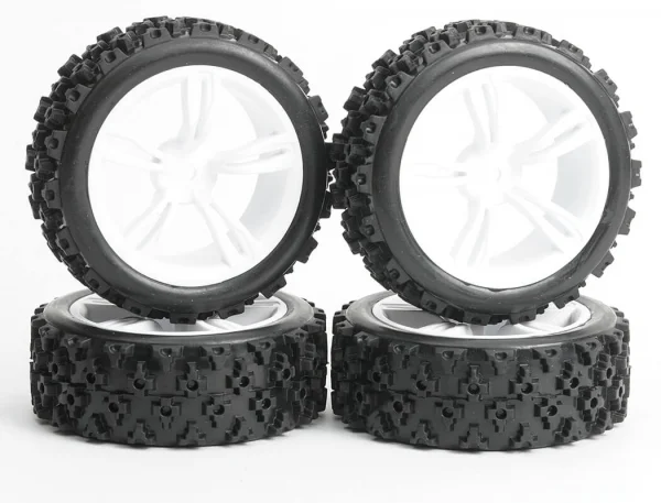 Rally Block Tyres Pre Glued on 1:10 Touring Car White Wheels (4)