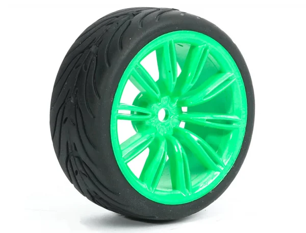 Fastrax 1:10 Street Treaded Tyres on 20 Spoke Neon Green Wheels (4)