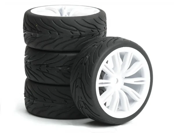 Fastrax 1:10 Street Treaded Tyres on 20 Spoke White Wheels (4)