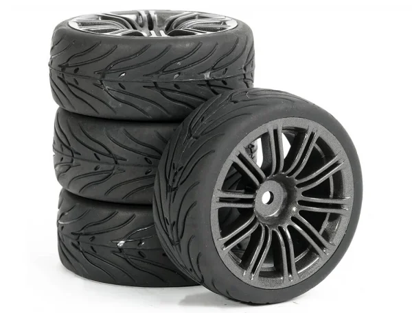Fastrax 1:10 Street Treaded Tyres on 20 Spoke Gun Metal Wheels (4) — image 5 of 5