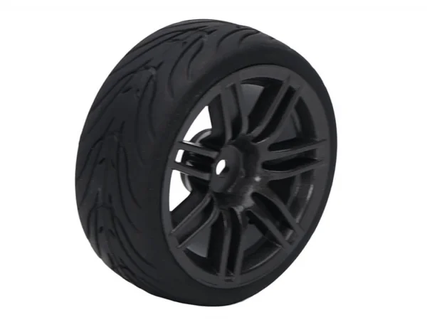 Fastrax 1:10 Street Treaded Tyres on 14 Spoke Gun Metal Wheels (4)