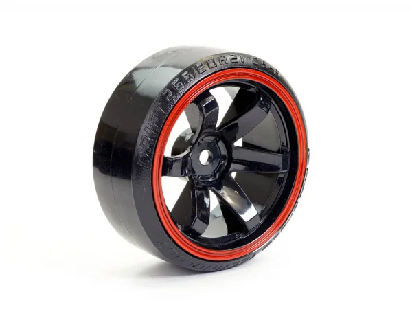 Fastrax 1:10 Street Drift Tyres Pre Mounted on 6-Spoke Black/Red Wheels 12mm hex (6mm Offset) (4) — image 2 of 5