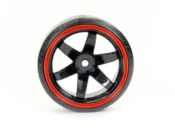 Fastrax 1:10 Street Drift Tyres Pre Mounted on 6-Spoke Black/Red Wheels 12mm hex (6mm Offset) (4) — image 5 of 5