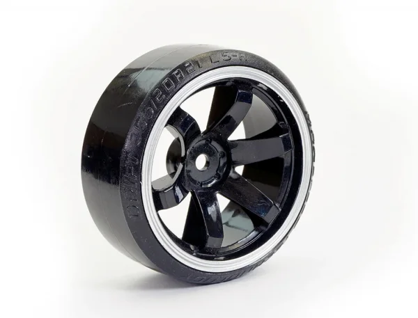 Fastrax 1:10 Street Drift Tyres Pre Mounted on 6-Spoke Black/White Wheels 12mm hex (6mm Offset) (4)