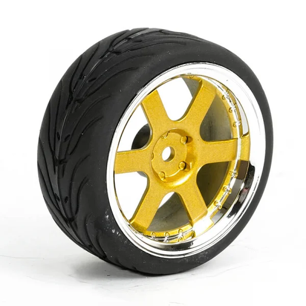 Fastrax 1:10 Street Treaded Tyres on 6 Spoke Gold/Chrome Wheels (4)
