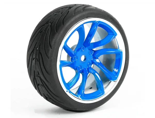 Fastrax 1:10 Street Treaded Tyres on Tri-5 Blue/Chrome Wheels (4)