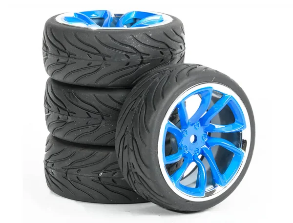 Fastrax 1:10 Street Treaded Tyres on Tri-5 Blue/Chrome Wheels (4) — image 6 of 6