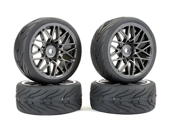 Fastrax 1:10 Street Treaded Tyres on Star Gun Metal Wheels (4) — image 1 of 6