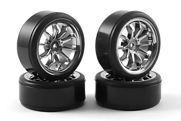 Touring Car Chrome Wheel Set - Drift Tyres (4) — image 1 of 5