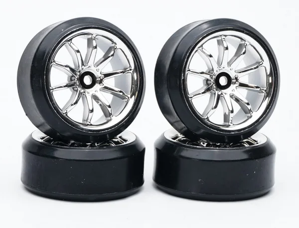 Touring Car Chrome Wheel Set - Drift Tyres (4)
