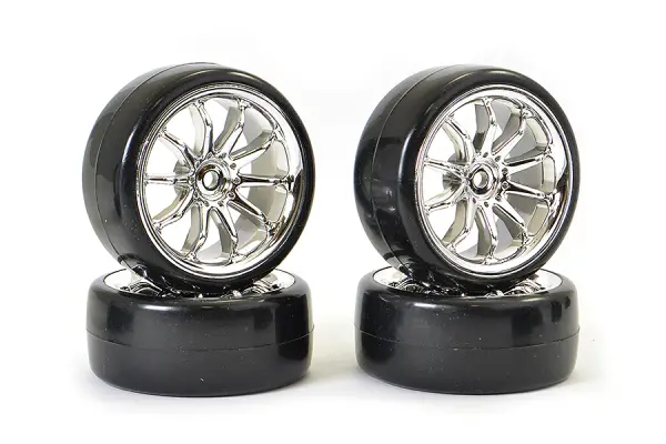 Fastrax 1:10 Drift Tyres on Chrome 10 Spoke Wheels (4) — image 1 of 2