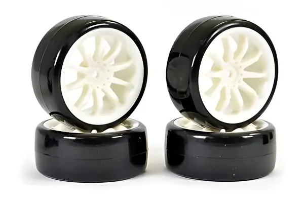 Fastrax 1:10 Drift Tyres on White 10 Spoke Wheels (4) — image 1 of 4