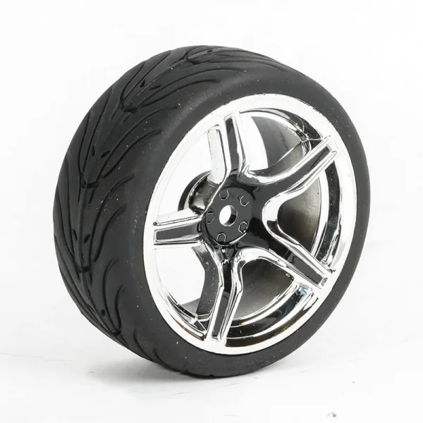 Fastrax 1:10 Street Tread Tyres on 5 Spoke Black/Chrome Wheels (4)