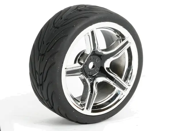 Fastrax 1:10 Street Tread Tyres on 5 Spoke Black/Chrome Wheels (4) — image 6 of 6