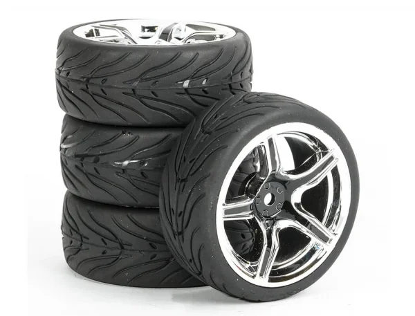 Fastrax 1:10 Street Tread Tyres on 5 Spoke Black/Chrome Wheels (4) — image 5 of 5