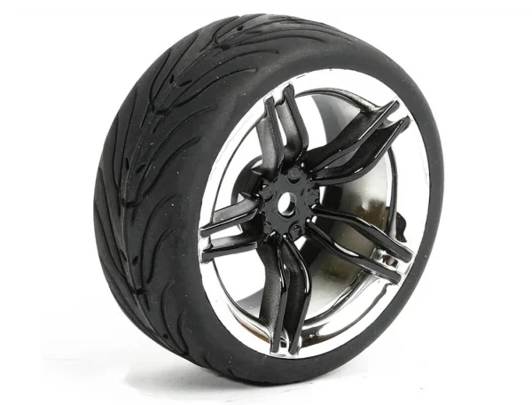 Fastrax 1:10 Street Tread Tyres on 10 Spoke Black/Chrome Wheels (4)