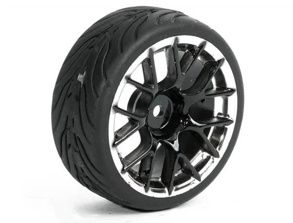 Fastrax 1:10 Street Tread Tyres Mounted on 14 Spoke Black/Chrome Wheels (4)