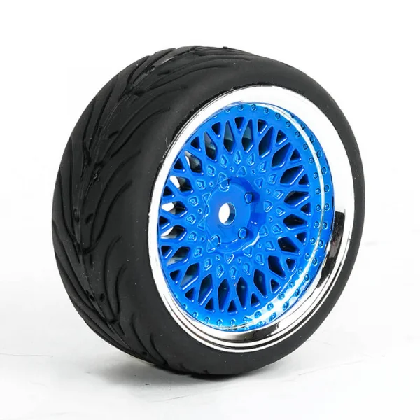 Fastrax 1:10 Street Tread Tyres on Classic Blue/Chrome Wheels (4)