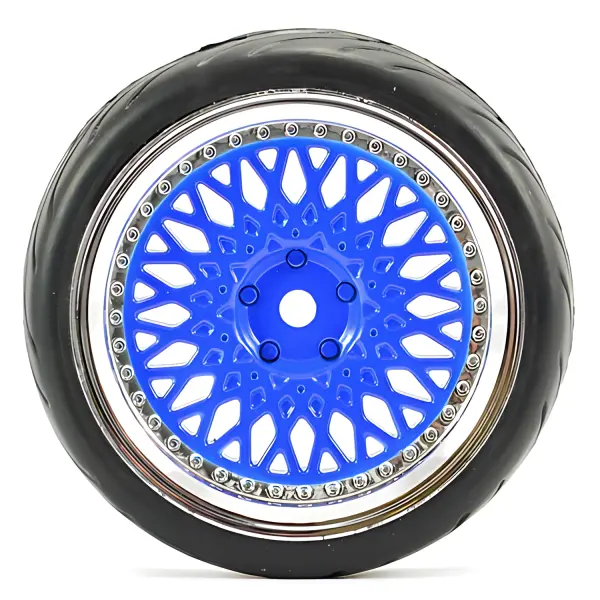 Fastrax 1:10 Street Tread Tyres on Classic Blue/Chrome Wheels (4) — image 1 of 6