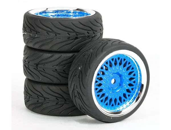 Fastrax 1:10 Street Tread Tyres on Classic Blue/Chrome Wheels (4) — image 6 of 6