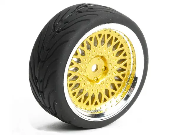 Fastrax 1:10 Street Tread Tyres on Classic Gold/Chrome Wheels (4) — image 7 of 7