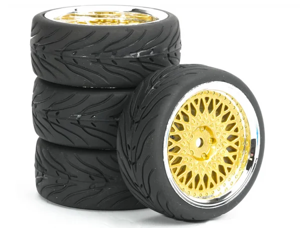 Fastrax 1:10 Street Tread Tyres on Classic Gold/Chrome Wheels (4) — image 6 of 6