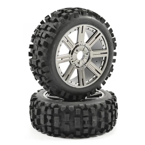 Fastrax 1:8 Rock Block Mounted on 8 Spoke Black Chrome Wheels (2)