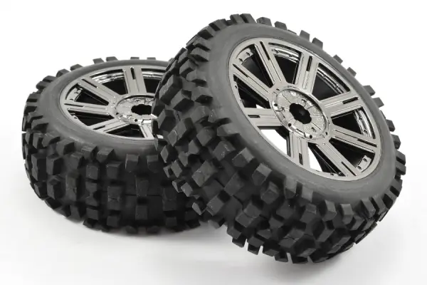 Fastrax 1:8 Rock Block Mounted on 8 Spoke Black Chrome Wheels (2) &mdash; image 3 of 16