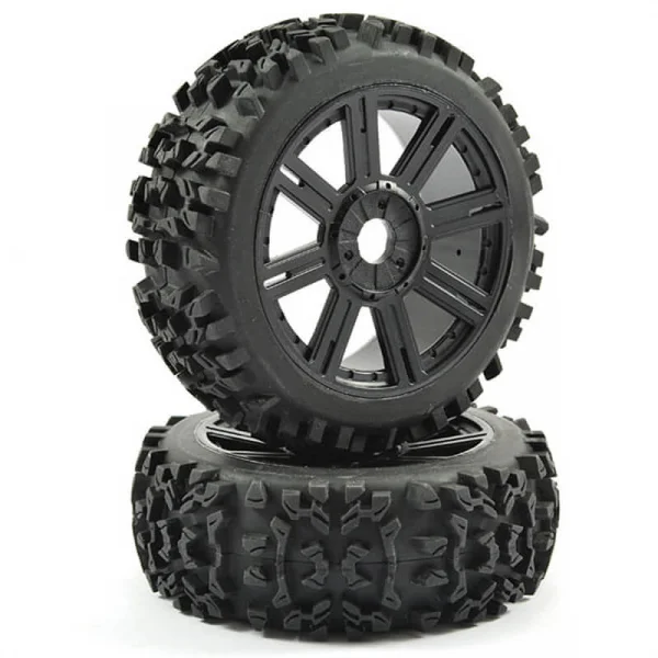 Fastrax 1:8 Maze Tyres Mounted on 8 Spoke Black Wheels (2)