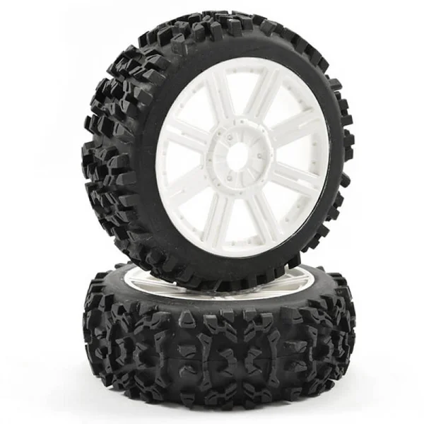 Fastrax 1:8 Maze Tyres Mounted on 8 Spoke White Wheels (2)