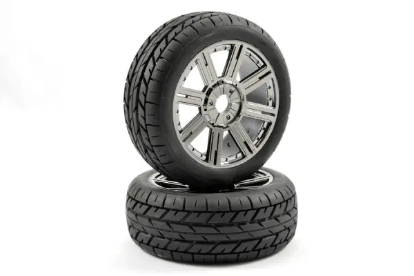 Fastrax 1:8 Eagle Road Tread Tyres Mounted on Black Chrome Wheels (2) — image 3 of 5