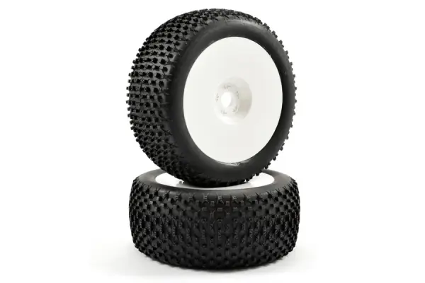 Fastrax X-Block 1:8 Truggy Tyres Mounted on White Dished Zero Offset Wheels (2)	 &mdash; image 3 of 3
