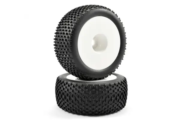 Fastrax X-Block 1:8 Truggy Tyres Mounted on White Dished 1/2 Inch Offset Wheels (2) &mdash; image 3 of 3